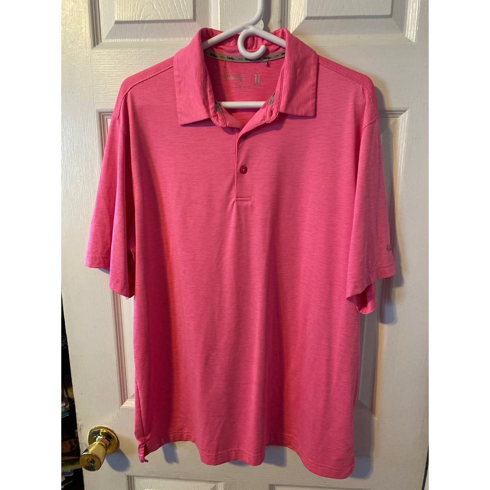 Walter Hagen 11 Majors Mens Pink Striped Performance Golf Polo Shirt Large